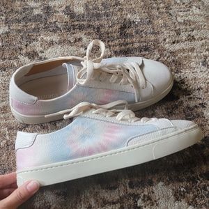 Soludos Anthropologie 8 Pastel Blue Pink Tie Dye White Leather Tennis Shoe